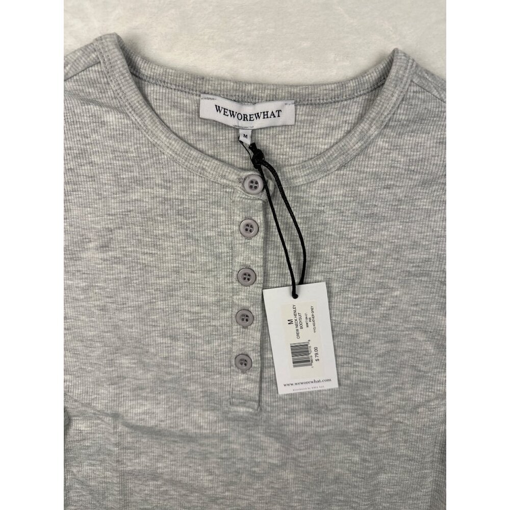 WeWoreWhat Womens Henley Bodysuit Gray Sz M Ribbed Long-Sleeve Comfy Stretch NWT - Picture 8 of 11